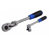 Трещотка реверсивная ,шарнирная 1/4"L-200мм с резиновой ручкой (72зуб)