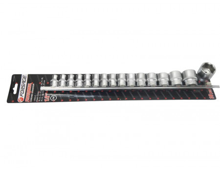 Набор головок 16пр. 1/2" 6гр.(10-19,21,22,24,27,30,32мм), на планке, F-4161-5