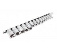 Набор головок Е-профиль 15пр. 1/4"&3/8"&1/2" (1/4"Е4-Е8,3/8"Е10-Е14,1/2"Е16-Е24) на планке