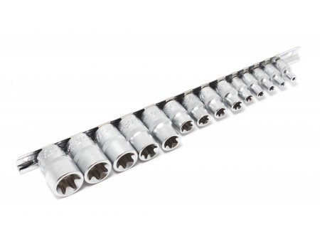 Набор головок Е-профиль 15пр. 1/4"&3/8"&1/2" (1/4"Е4-Е8,3/8"Е10-Е14,1/2"Е16-Е24) на планке, F-4158
